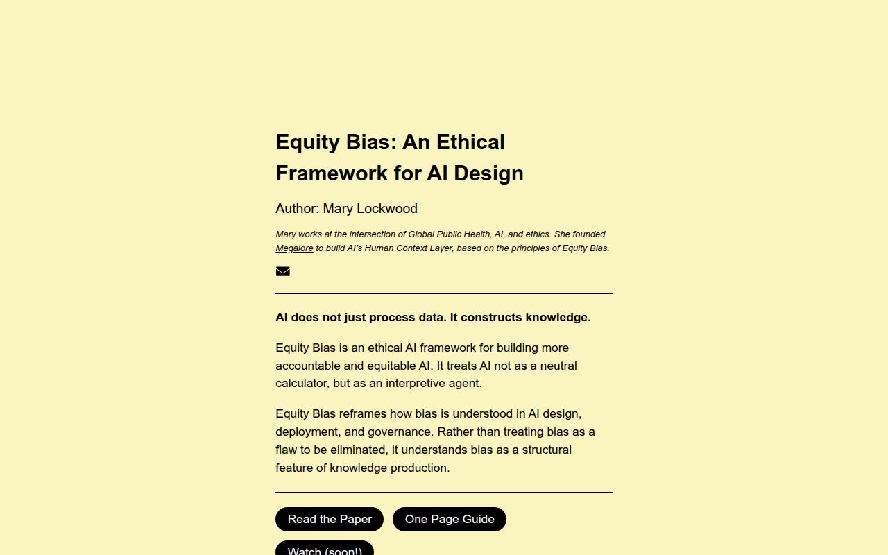Equity Bias: An Ethical Framework for AI Design